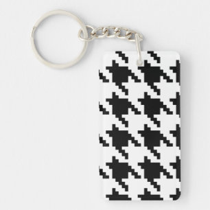 8 Bit Pixel Houndstooth Check Pattern Keychain