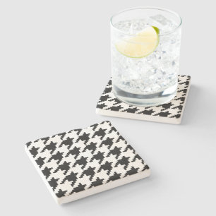 8 Bit Pixel Houndstooth Check Pattern Stone Coaster