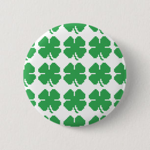8 Bit Pixel Lucky Four Leaf Clover 2 Inch Round Button