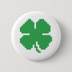 8 Bit Pixel Lucky Four Leaf Clover 2 Inch Round Button