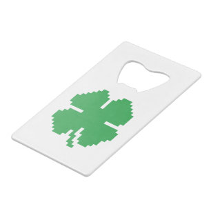 8 Bit Pixel Lucky Four Leaf Clover Credit Card Bottle Opener