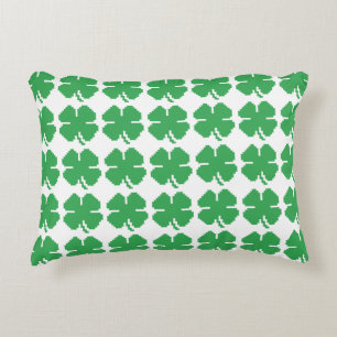 8 Bit Pixel Lucky Four Leaf Clover Decorative Pillow