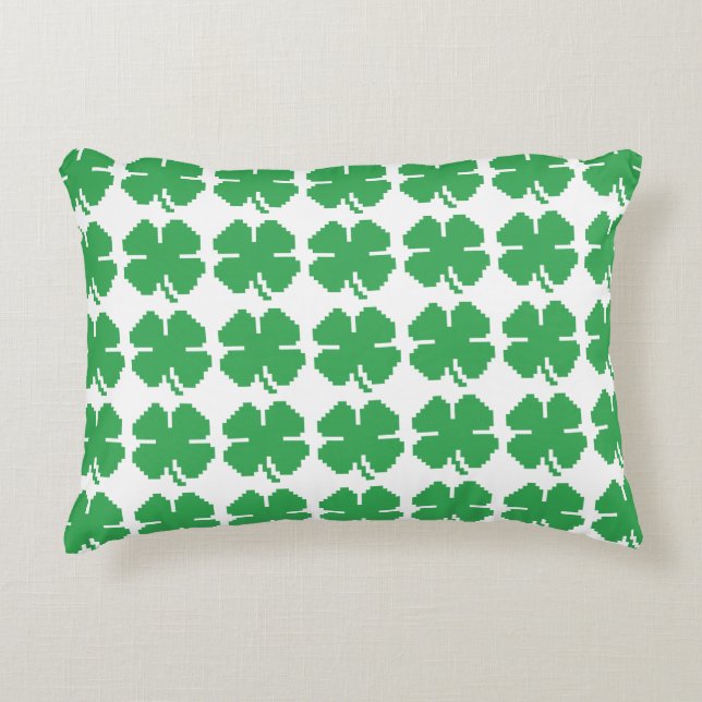 8 Bit Pixel Lucky Four Leaf Clover Decorative Pillow (Front)