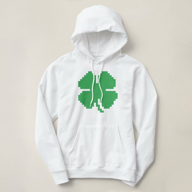8 Bit Pixel Lucky Four Leaf Clover Hoodie (Design Front)