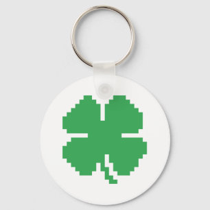 8 Bit Pixel Lucky Four Leaf Clover Keychain