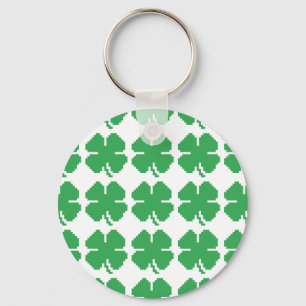 8 Bit Pixel Lucky Four Leaf Clover Keychain