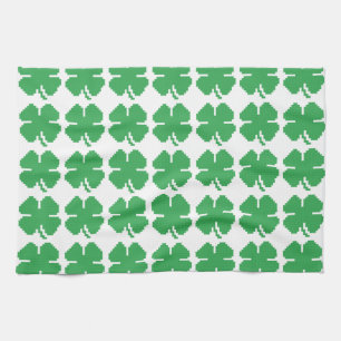 8 Bit Pixel Lucky Four Leaf Clover Kitchen Towel