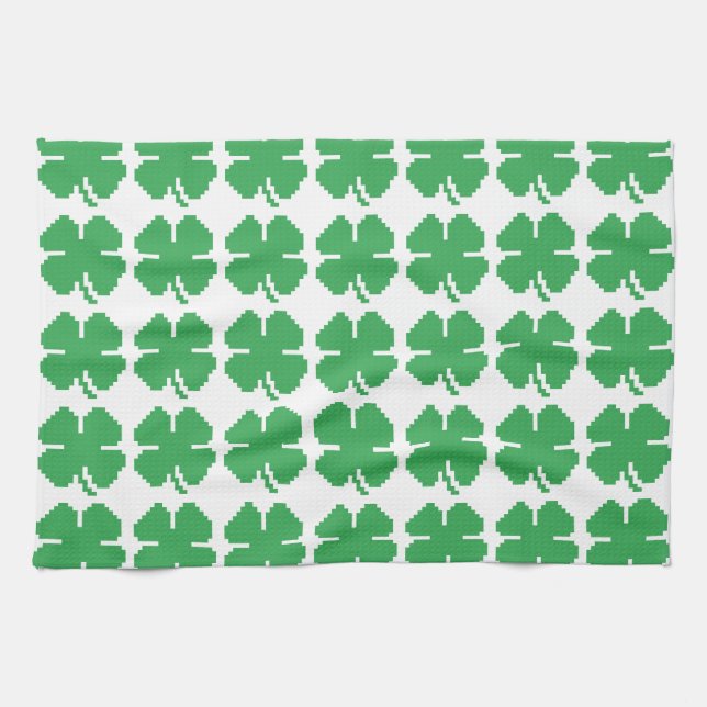 8 Bit Pixel Lucky Four Leaf Clover Kitchen Towel (Horizontal)