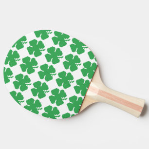 8 Bit Pixel Lucky Four Leaf Clover Ping Pong Paddle