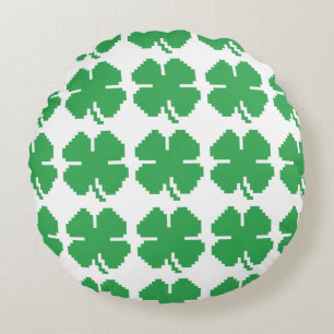 8 Bit Pixel Lucky Four Leaf Clover Round Pillow