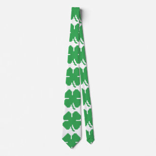 8 Bit Pixel Lucky Four Leaf Clover Tie