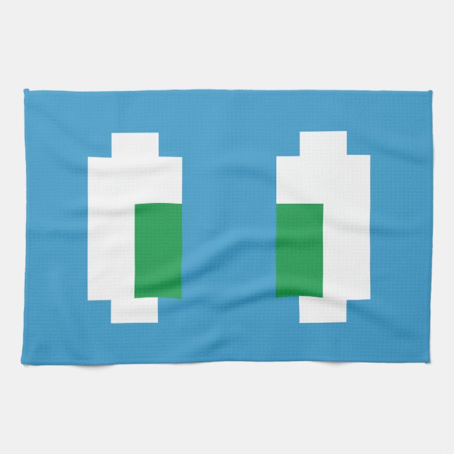 8 Bit Pixel Manga Green Eyes Kitchen Towel (Horizontal)
