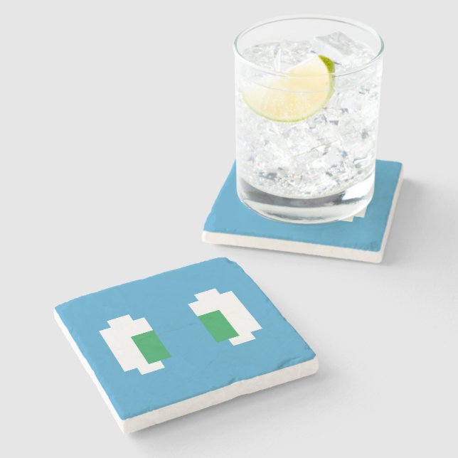 8 Bit Pixel Manga Green Eyes Stone Coaster (Side)