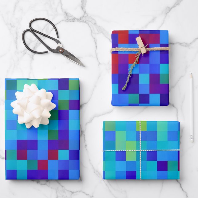 8-bit Pixel Pattern Abstract Cool Geeky Blue Red Wrapping Paper Sheet (Front)