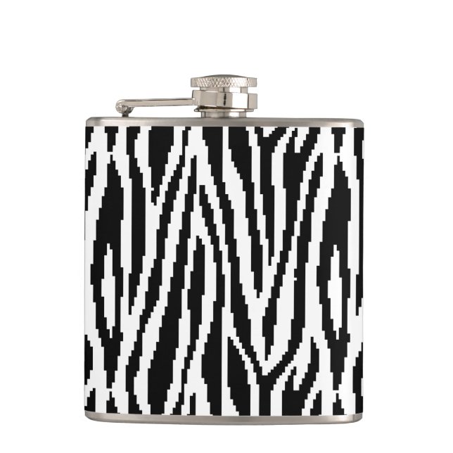 8 Bit Pixel Zebra Print Design Pattern Hip Flask (Front)