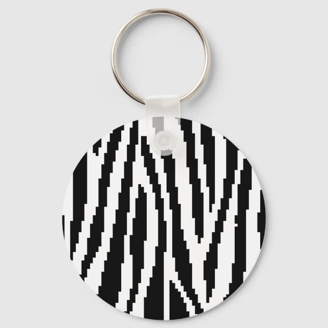 8 Bit Pixel Zebra Print Design Pattern Keychain (Front)