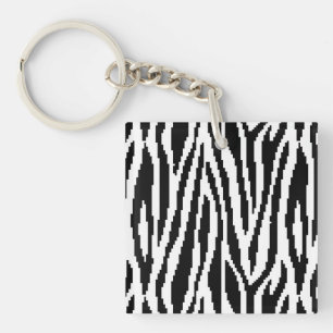 8 Bit Pixel Zebra Print Design Pattern Keychain