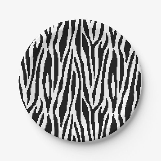 8 Bit Pixel Zebra Print Design Pattern Paper Plate (Front)