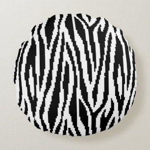 8 Bit Pixel Zebra Print Design Pattern Round Pillow