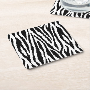 8 Bit Pixel Zebra Print Design Pattern Square Paper Coaster