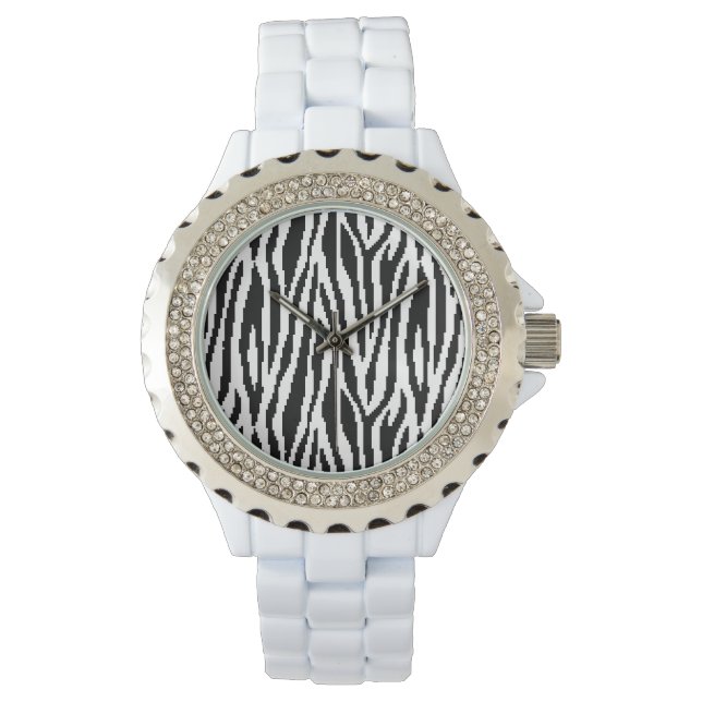 8 Bit Pixel Zebra Print Design Pattern Watch (Front)