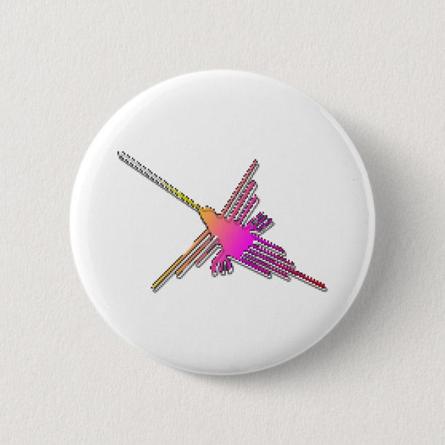 8 Bit Retro Video Game Nazca Lines Hummingbird 2 Inch Round Button (Front)