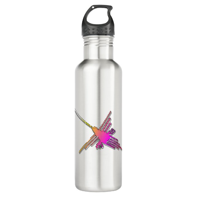 8 Bit Retro Video Game Nazca Lines Hummingbird 710 Ml Water Bottle (Front)