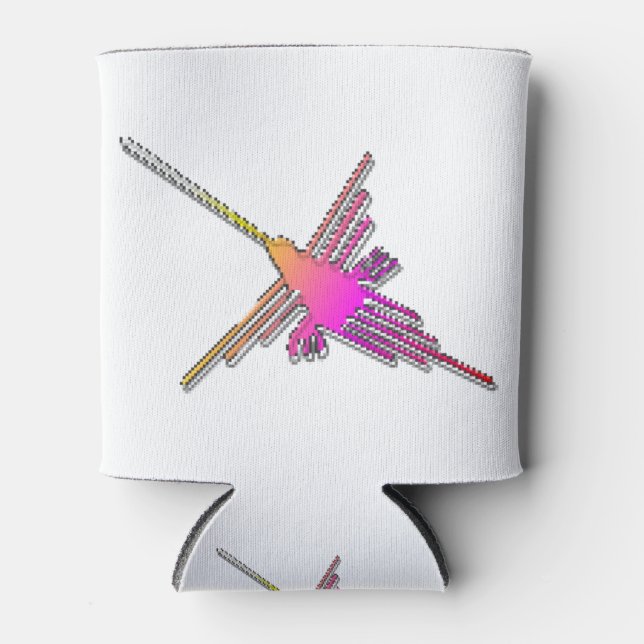 8 Bit Retro Video Game Nazca Lines Hummingbird Can Cooler (Front)