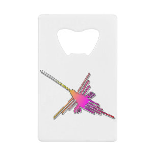 8 Bit Retro Video Game Nazca Lines Hummingbird Credit Card Bottle Opener