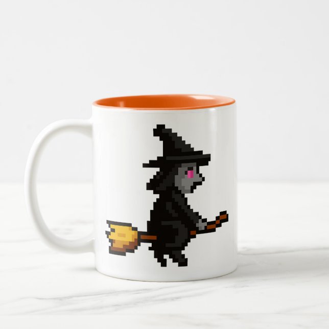 8-bit Retro Witch Two-Tone Coffee Mug (Left)