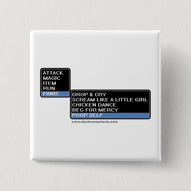 8 Bit RPG Battle Menu 2 Inch Square Button (Front)