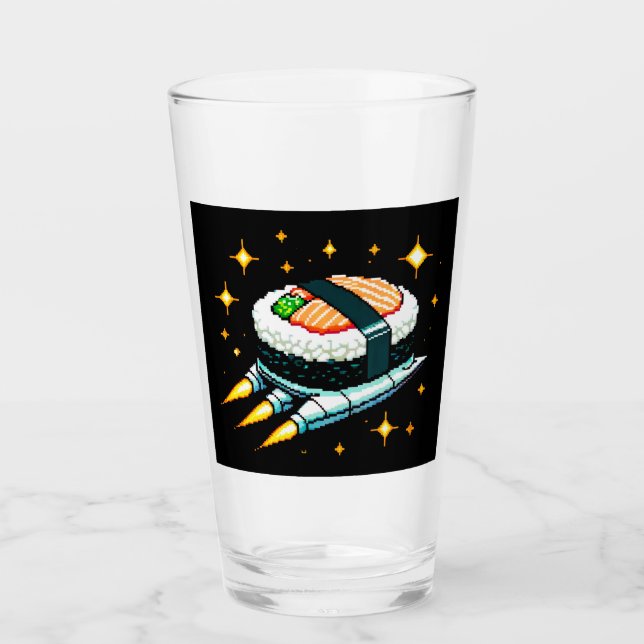 8-Bit Space Sushi Adventure - Cosmic Cuisine Art Glass (Front)