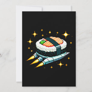 8-Bit Space Sushi Adventure - Cosmic Cuisine Art Holiday Card