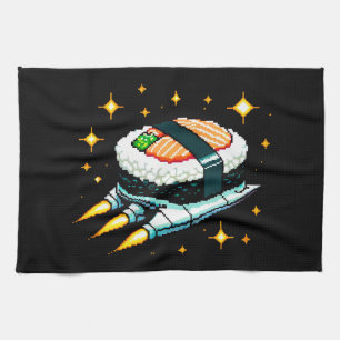 8-Bit Space Sushi Adventure - Cosmic Cuisine Art Kitchen Towel
