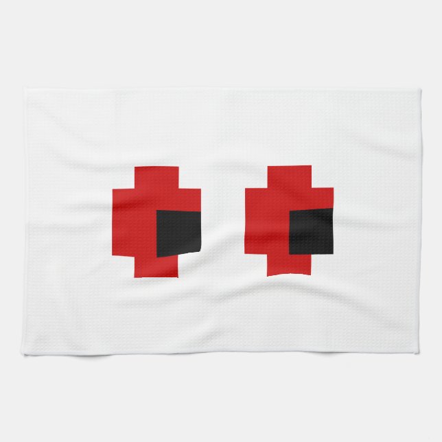 8 Bit Spooky Red Eyes Kitchen Towel (Horizontal)