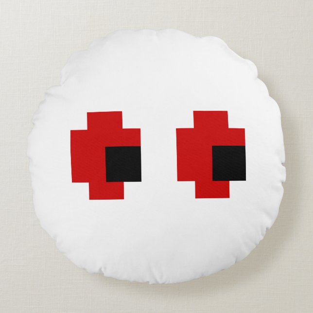 8 Bit Spooky Red Eyes Round Pillow (Front)