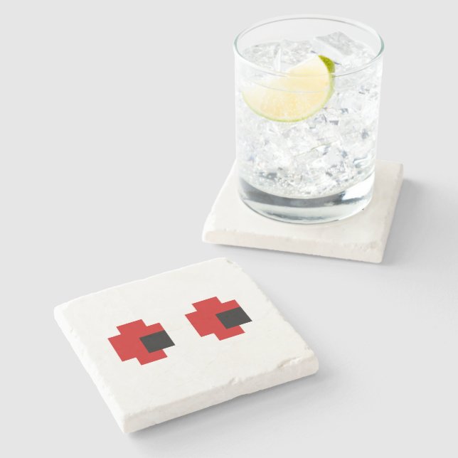 8 Bit Spooky Red Eyes Stone Coaster (Side)