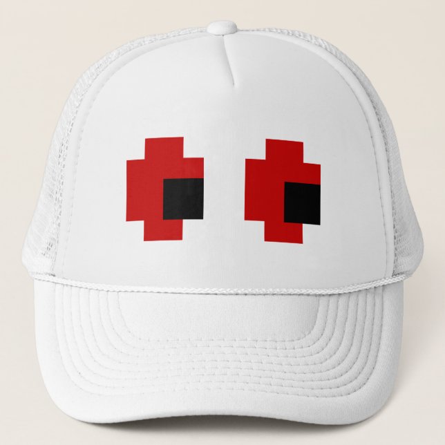 8 Bit Spooky Red Eyes Trucker Hat (Front)