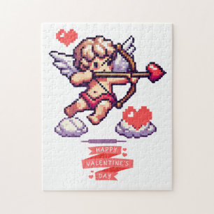 8 bit Valentine's Day classic/vintage Cupid Jigsaw Puzzle