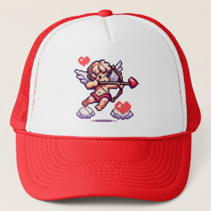 8 bit Valentine's Day classic/vintage Cupid Trucker Hat