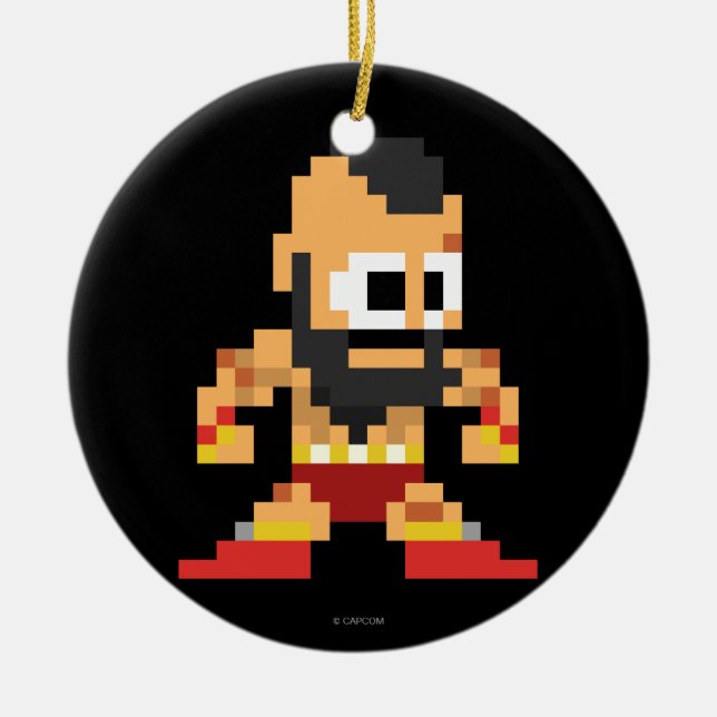 8-Bit Zangief Ceramic Ornament (Front)