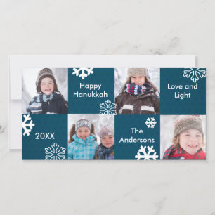 8 Carrés Bleu Neige - Carte Photo de Hanukkah