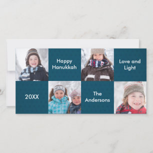 8 carrés bleus - Carte photo Hanukkah