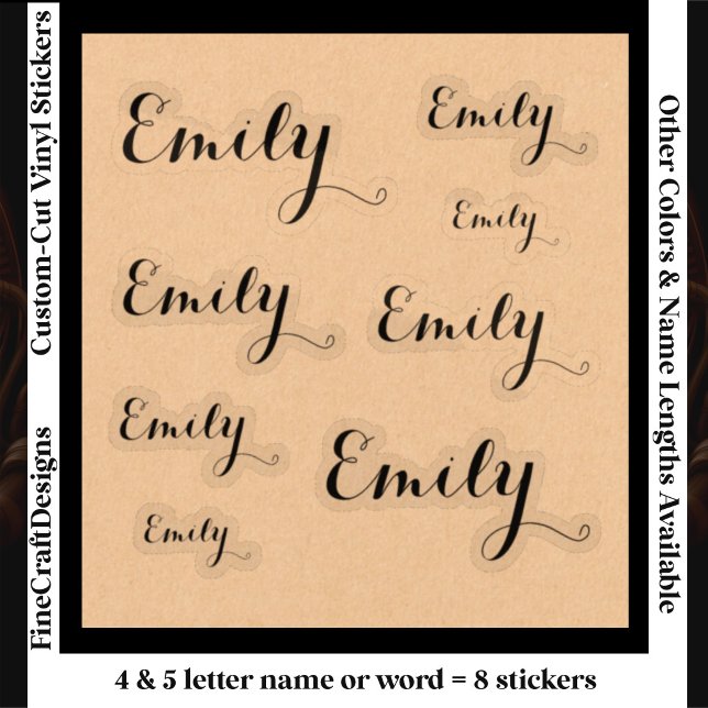 8 Custom Name Word, 4-5 letters Elegant Script Blk (Creator Uploaded)