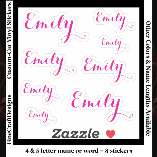 8 Custom Name Word, 4-5 letters Elegant Script Pnk (Creator Uploaded)