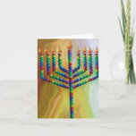 8 Days Of chanukah Holiday Card<br><div class="desc">A beautiful Chanukah (Hanukkah) card with matching postage stamps and envelope. A brightly coloured menorah with green, blue, yellow and bright pink candles against a golden background.</div>