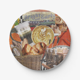 8 Dessert Size Paper Plates with Coffee Theme