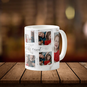 8 Eight Photo Collage Aunty Modern Elegant Family Coffee Mug