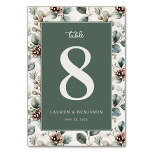 "8" Elegant Green Floral Table Number