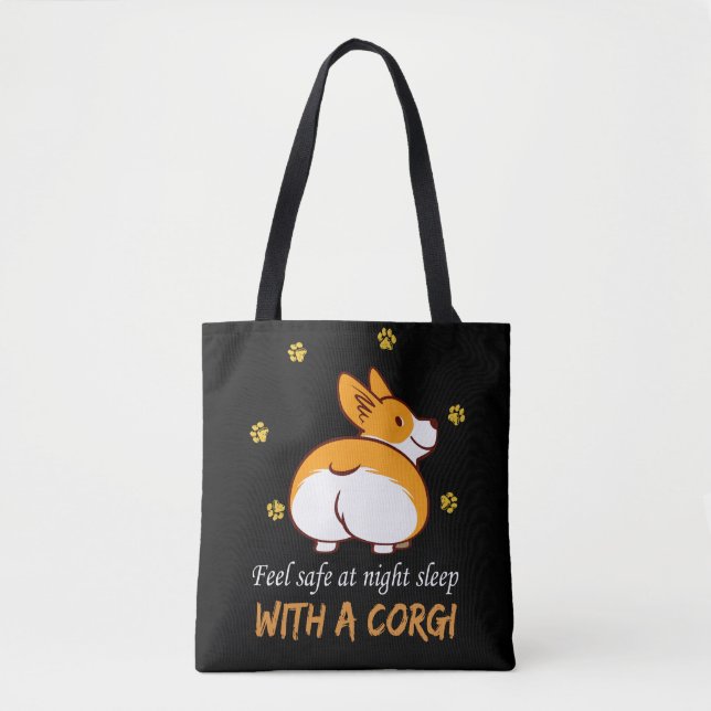 8 Feel Safe At Night Sleep With A Corgi Tote Bag (Front)